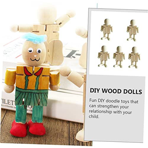 COHEALI 5pcs White Embryo Robot Wood Robot Figure Unfinished Peg Dolls Kids Painting Art Crafts Natural Ornaments Peg People Kit Wood Doll Figures