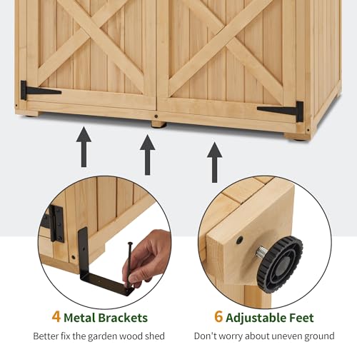 MCombo Wood Sheds & Outdoor Storage, Garden Tool Shed with Lock, Wooden Outdoor Storage Cabinet with Double Doors for Patio 1933 (Large) - WoodArtSupply