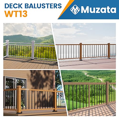 Muzata 50 Pack 36"x3/4" Aluminum Deck Balusters Square Black Deck Railing Stair Porch Staircase Spindles for Wood and Composite Deck, WT13 Muzata