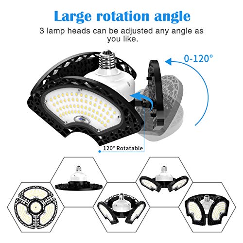 Dansny LED Garage Light, 120W Deformable LED Garage Ceiling Lights 18000 Lumens Led Shop Lights for Garage, Garage Lights with 3 Adjustable Panels. Dansny