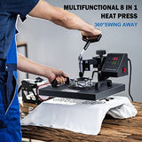Topdeep Heat Press 15x15 Inch 8 in 1 Heat Press Machine, Swing Away T Shirt Pressing Machine Digital Control, Multifunction Heat Press Transfer Topdeep