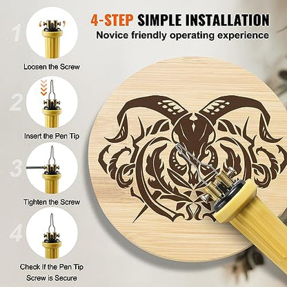VEVOR Wood Burning Kit, 200~700°C Adjustable Temperature with Display, Wood Burner with 1 Pyrography Pen, 23 Wire Nibs, 1 Pen Holder, 4 Wood Chip, 1