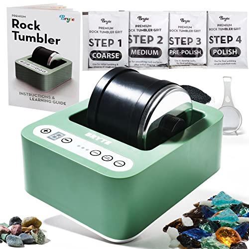BRYTE Rock Tumbler - Mint | 3 Polishing Speeds & Dual Injection, Self-Cooling Premium Motor | Compact, Durable & Easy to Use | Professional Grade BRYTE