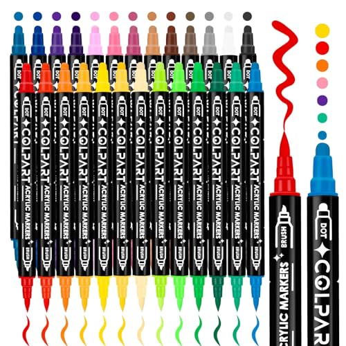 colpart 26 Colors Dual Tip Acrylic Paint Pens Markers，Premium Acrylic Paint Pens For Rock Painting Wood Canvas Plastic Stone,With Medium Tip and