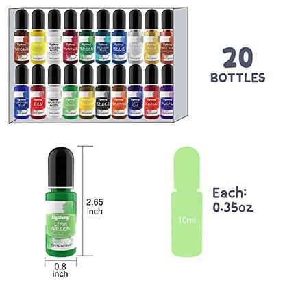 Alcohol Ink Set - 20 Bottles Vibrant Colors High Concentrated Alcohol-Based Ink, Concentrated Epoxy Resin Paint Colour Dye Great for Resin Petri - WoodArtSupply