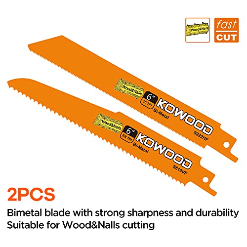 6-Inch Metal/Wood Saw Blades for Reciprocating/Sawzall Saws by KOWOOD for Dewalt,Bosch, Black & Decker, Makita, 6 PCS KOWOOD