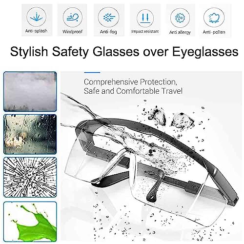 mozeeda Safety Glasses Men Women Clear Safety Glasses Goggles Over Eyeglasses, Z87 UV 400 Anti-fog Adjustable Temples Protection Goggles for mozeeda