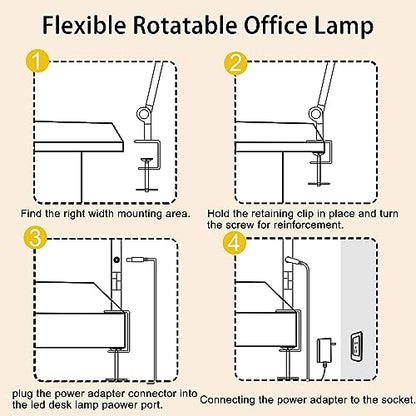 vimeepro LED Desk Lamp with Clamp Flexible 4 sections Swing Arm Three light sources desk light, 4 Color Modes & 5 Brightness, Eye Caring Led table - WoodArtSupply