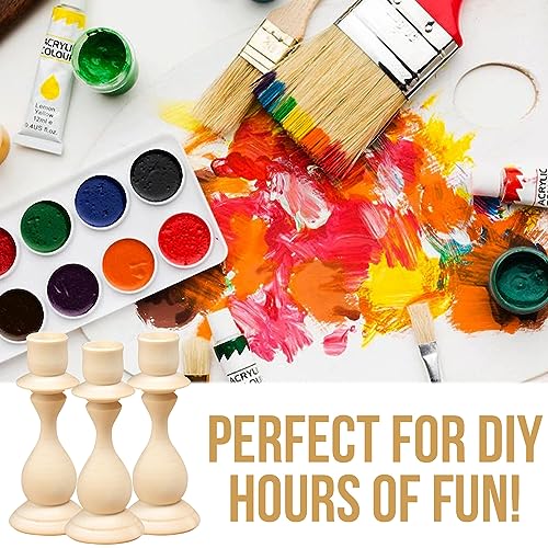 Handmade Wooden Candle Holder Set of 3 - DIY Unfinished Wood Crafts | Natural Wood Pillar Candle Holders 5.5" Tall AEVVV