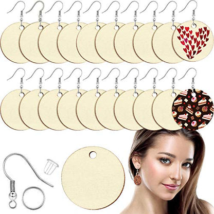 200 Pieces Unfinished Wooden Earrings Blank for Valentines Wood Pendants, Include 50 Pieces Earring Hooks and 50 Pieces Jump Rings 50 Earrings Backs