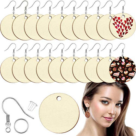 200 Pieces Unfinished Wooden Earrings Blank for Valentines Wood Pendants, Include 50 Pieces Earring Hooks and 50 Pieces Jump Rings 50 Earrings Backs Hicarer
