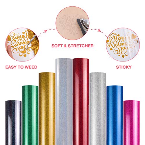 HTVRONT Gold Glitter HTV Vinyl Roll-12 x 15FT Gold Glitter Heat Transfer Vinyl for Shirts, Glitter Iron on Vinyl for All Cutter Machine，Easy to Cut HTVRONT