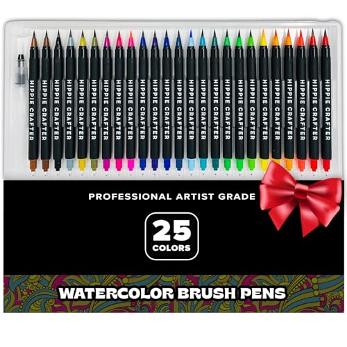 HIPPIE CRAFTER 25 Pk Watercolor Pens Artist Water Coloring Brush Tip Watercolor Markers Painting Set Paint Art Supplies for Adults & Gifts for - WoodArtSupply