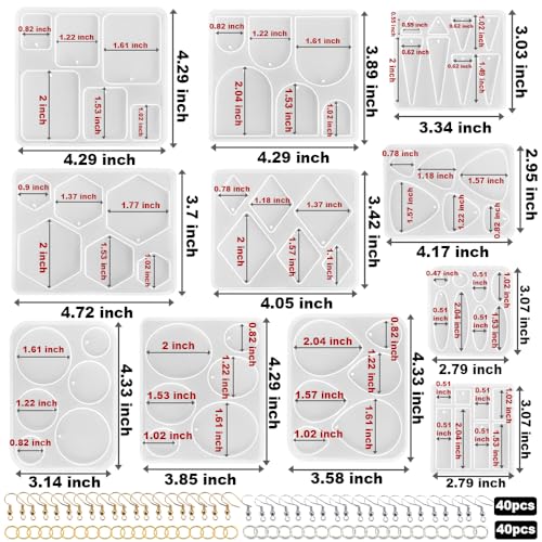 RESINWORLD 16pcs Variety Geometric Pendant Silicone Molds with Hanging Hole + 11pcs Variety Size Earrings Molds for Resin ResinWorld