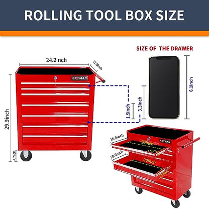 Larmliss 7-Drawer Rolling Tool Cart, Lockable Home Repair Tool Storage Organizer, Tool Box on Wheels,Tool Chest Cabinet for Mechanic, Garage - WoodArtSupply