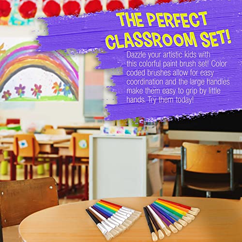 U.S. Art Supply 20-Piece Large Round and Flat Children's Hog Bristle Tempera Paint Brush Set - Fun Kid's Party, School, Student, Class Craft Painting U.S. Art Supply