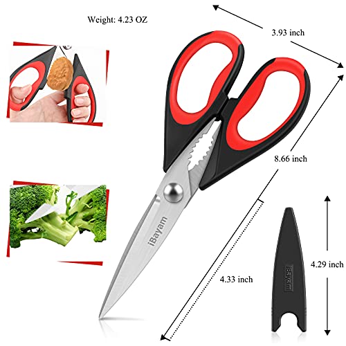 iBayam Kitchen Scissors All Purpose Heavy Duty Meat Poultry Shears, Dishwasher Safe Food Cooking Scissors Stainless Steel Utility Scissors, 2-Pack iBayam