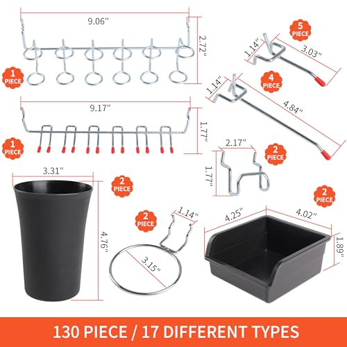 FALPRO 130PCS Pegboard Hooks Assortment - Peg board Hooks for Hanging Tools with Pegboard Bins & Cups,1/8-Inch Pegboard Wall Organizer - Ideal for FALPRO
