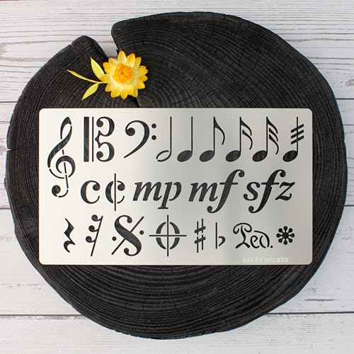 Aleks Melnyk No.425 Metal Stencil, Song Writer's Composing Template for Music Notes, 1 PC, Large Symbols, Bullet Journaling, Bookmark, Engraving - WoodArtSupply