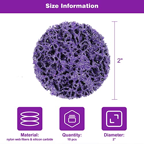 TSOAPX 10 PCS 2" Quick Change Strip Discs, Purple Non Woven Nylon Easy Stripping Discs with Male R-Type Backing, Die Grinder Attachments for Clean TSOAPX