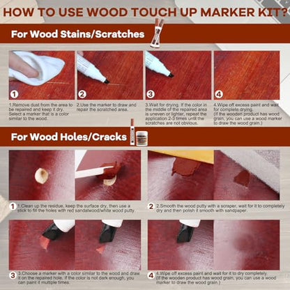 Furniture Repair Kit Wood Markers - New 7 Color Red Sandalwood Series Wood Floor Scratch Repair Kit, Wood Furniture Touch Up Stain Pens and Wood