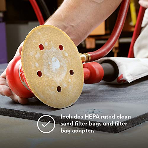 3M Random Orbital Sander - Self Generated Vacuum Sander - 6” x 3/16” Diam. Orbit - Pneumatic Palm Sander - Hook and Loop Pad - For Wood, Composites, Cubitron