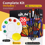 Colorful Glass Paint Kit with 6 Brushes, 1 Palette & 1 Sponge - 30ml/Bottle 26 Colors Permanent Stain Glass Paints for Gallery, Window, Wine Glass Colorful
