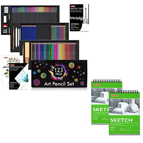 Shuttle Art Drawing Kit and Sketch Pad Bundle, Set of 123 Pack Art Pencil Set +160 Sheets Sketch Pad - WoodArtSupply