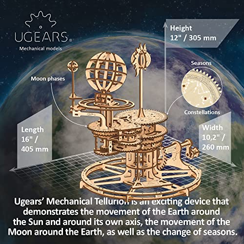 UGEARS Mechanical Tellurion 3D Puzzle Planetarium Solar System Model Kit for Self-Assembly Idea Earth and Moon Jigsaw 3D Wooden Puzzles for Adults UGEARS