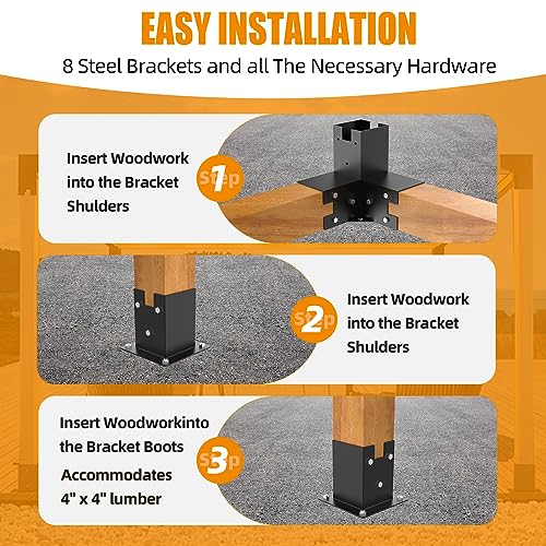 Woodworks Pergola pergola Brackets 12 Gauge Heavy Duty Steel Modular Modern Outdoor Pergola Hardware Kit DIY Elevated Wood Stand kit Includes 4 - WoodArtSupply