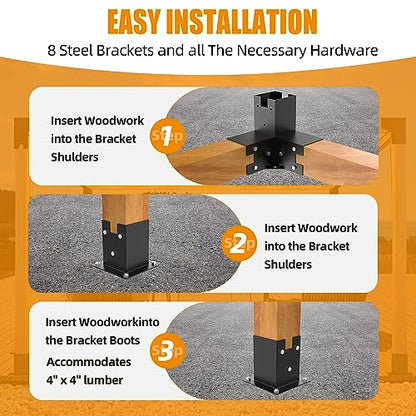 Woodworks Pergola pergola Brackets 12 Gauge Heavy Duty Steel Modular Modern Outdoor Pergola Hardware Kit DIY Elevated Wood Stand kit Includes 4 - WoodArtSupply