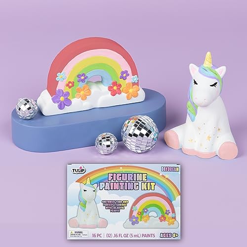TULIP All-in-One Daydream 2 Figure Ceramic Painting Kit, Unicorn & Rainbow Value Pack, 2 Paint Your Own Figurines 12 Paints, 2 Paintbrushes, Kids TULIP
