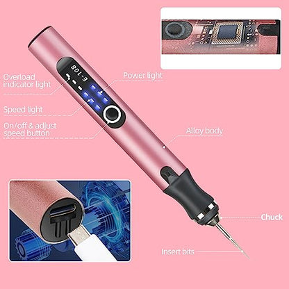 Timntts Electric Engraving Pen with 37 Bits, USB Rechargeable Cordless Etching Engraving Tool, Portable DIY Rotary Engraver for Jewelry Wood Glass