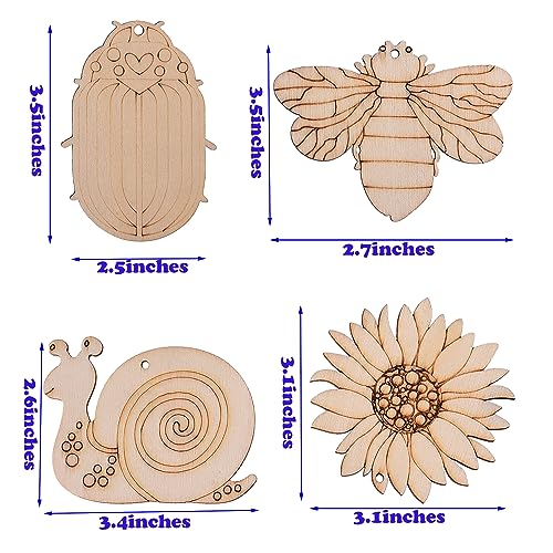 54PCS Unfinished Blank Wooden Cutouts Craft for Kids,Suit for Children's Painting DIY Room Decoration Gift Giving Surprise (54 Insect) Jsehchya