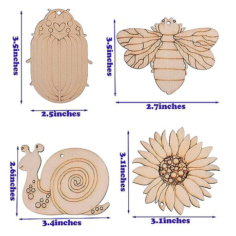 54PCS Unfinished Blank Wooden Cutouts Craft for Kids,Suit for Children's Painting DIY Room Decoration Gift Giving Surprise (54 Insect) Jsehchya