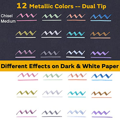 Sunshilor Calligraphy Metallic Marker Pens Dual Tip Chisel and Medium Point Pens for Black Paper, Rock Painting, Easter Egg, Halloween Pumpkin, Card - WoodArtSupply