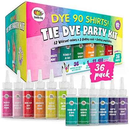 Tie Dye Party Kit for Kids & Adults - 36 Large Tye Dye Bottles with 12 Colors & Tie Dye Powder, Soda Ash, Gloves - Tie Dye Kit for Large Groups - - WoodArtSupply