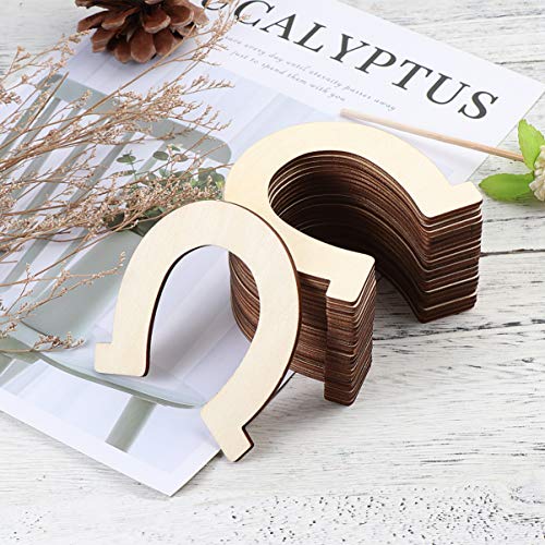 Healifty 24pcs Wood Discs Slices Horseshoe Shape Unfinished Wooden Cutouts Craft DIY Decoration