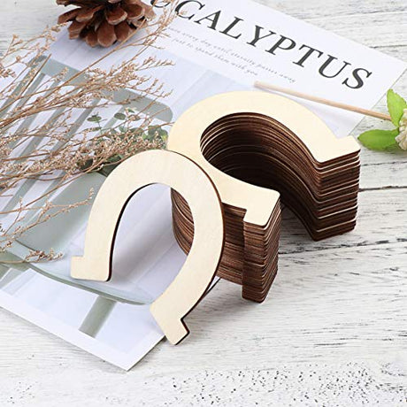 Healifty 24pcs Wood Discs Slices Horseshoe Shape Unfinished Wooden Cutouts Craft DIY Decoration Healifty