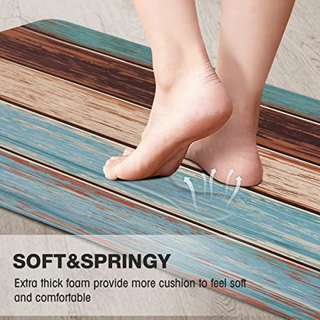 MAYHMYO Kitchen Rug Anti Fatigue Kitchen Mat Cushioned Farmhouse Kitchen Rugs Non Skid Waterproof Kitchen Rugs and Mats Retro Rustic Wood Texture MAYHMYO