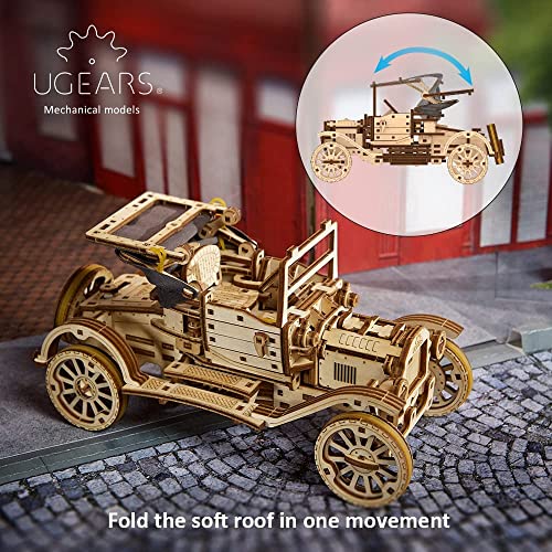 UGEARS Classic Model Car Kit - 3D Puzzles for Adults and Kids with Folding Roof and Functional 4 Cylinder Engine - Model Car Kits for Adults 3D UGEARS