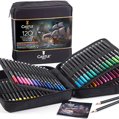 Castle Art Supplies 120 Colored Pencils Zipper-Case Set | Quality Soft Core Colored Leads for Adult Artists, Professionals and Colorists | In Neat, - WoodArtSupply