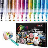 ZSCM 12 Colors Acrylic Glitter Markers Paint Pens, Rock Painting Pens Markers Metallic Art Marker for Kids Adults Card Making Painting Glass Ceramic ZSCM QUALITY DECIDES THE FUTURE