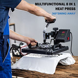TOPDEEP 8 in 1 Heat Press Machine 12x15 inch, Combo Swing Away T Shirt Pressing Machine, Sublimation Heat Press Transfer Machine for T-Shirt Hat Cap Topdeep