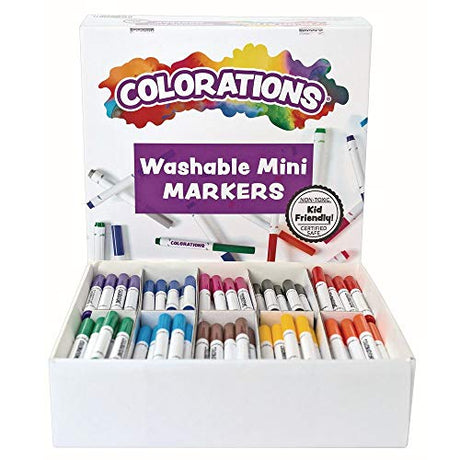 Colorations Washable Mini Markers, 200 Markers, 10 Colors, Coloring, Paper, Kids, Drawing, Bold Colors, Classroom, Pre-school, Art Supplies, School Colorations