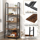 Yusong 5-Tier Industrial Ladder Bookshelf - Rustic Brown Storage Rack for Home and Office Yusong