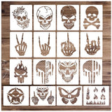 Skull Stencils for Painting On Wood Flame Skeleton Hand Finger Fire Templates for Airbrushing Art Crafts Plastic Reusable Wood Burning Stencils for Pkqon