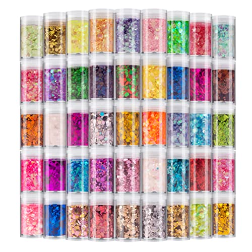 Holographic Chunky and Fine Glitter Mix, 45 Colors Festival Sequins & Glitter Powder, Iridescent Glitter Flakes, Cosmetic Face Body Eye Hair Nail Art - WoodArtSupply