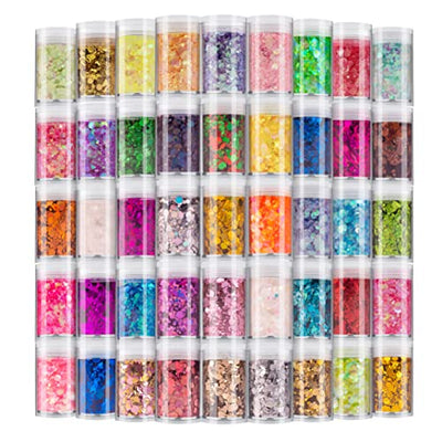 Holographic Chunky and Fine Glitter Mix, 45 Colors Festival Sequins & Glitter Powder, Iridescent Glitter Flakes, Cosmetic Face Body Eye Hair Nail Art