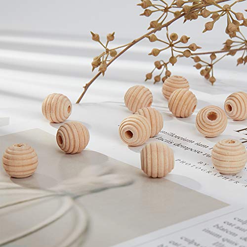 OLYCRAFT 200PCS Threaded Wooden Beads 12mm Beehive Beads Undyed Round Wood Honeycomb Beads Unfinished Threaded Wooden Beehive Spacer Beads Round OLYCRAFT